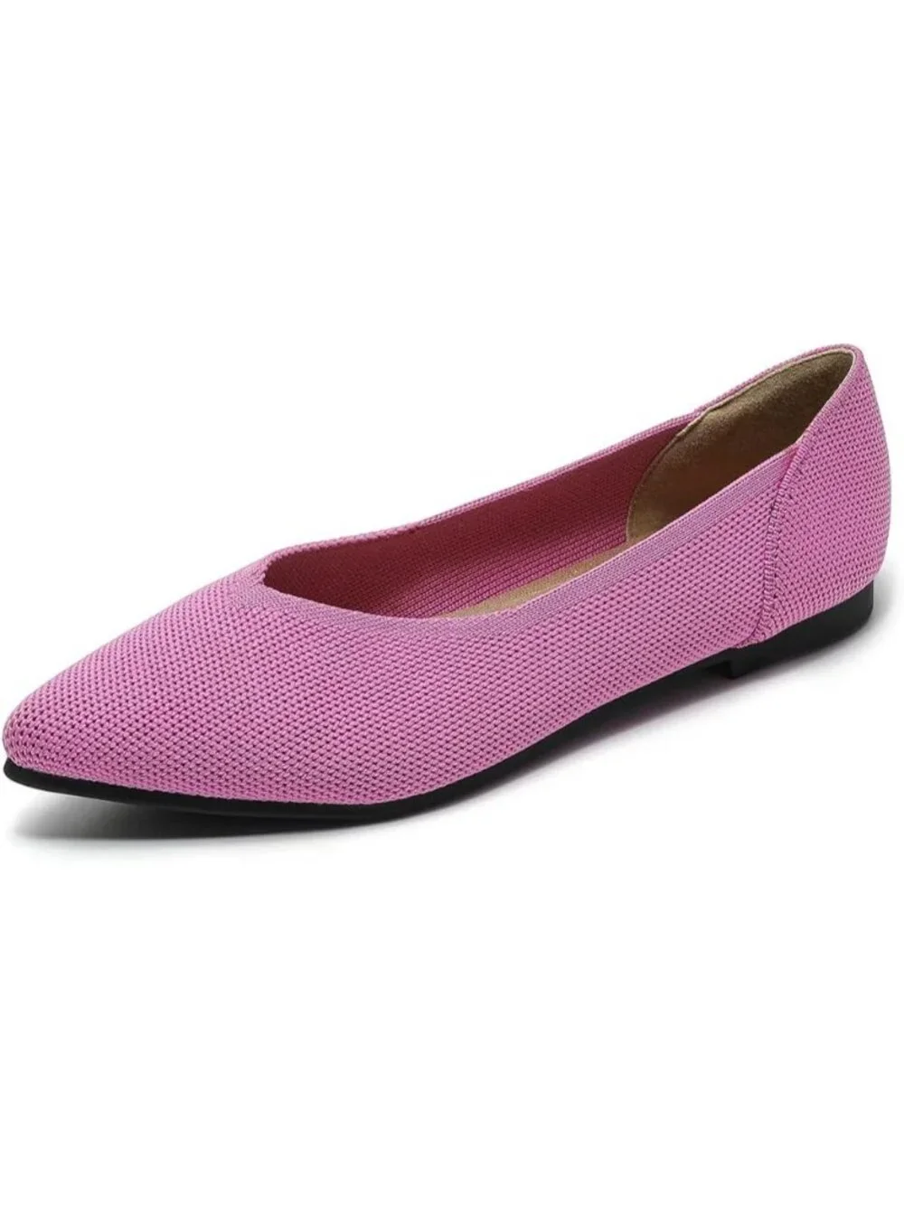 Women's Pink Red Ballet Flats Pointed Toe Comfortable Knit Slip Casual Shoes